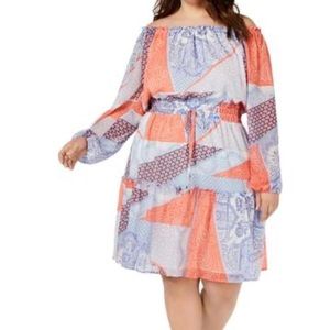 Tommy Hilfiger Off-The-Shoulder Tie Waist  Dress